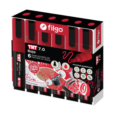 Marcadores Filgo Tnt 7.0 Al Agua Estuche X 6 Rojo