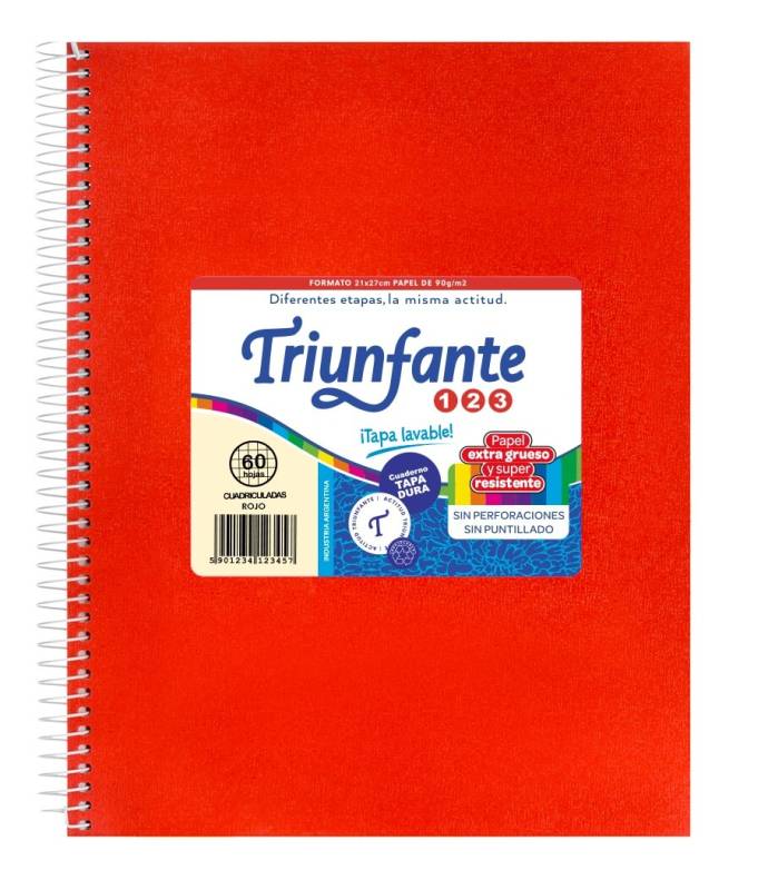 Cuaderno Triunfante Forrado 21X27 C/Esp 60 Hjs Cuadriculado Rojo