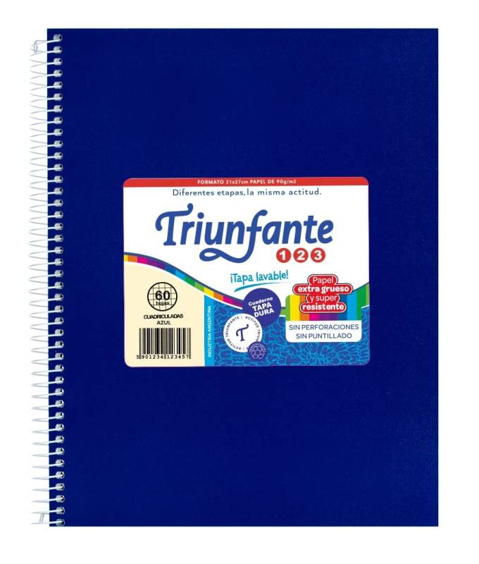 Cuaderno Triunfante Forrado 21X27 C/Esp 60 Hjs Cuadriculado Azul