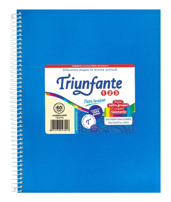Cuaderno Triunfante Forrado 21X27 C/Esp 60 Hjs Cuadriculado Celeste