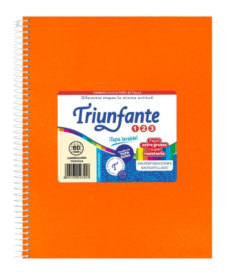 Cuaderno Triunfante Forrado 21X27 C/Esp 60 Hjs Cuadriculado Naranja