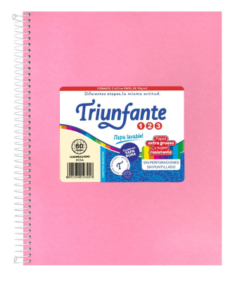 Cuaderno Triunfante Forrado 21X27 C/Esp 60 Hjs Cuadriculado Rosa