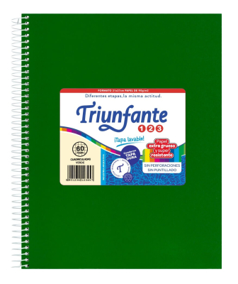 Cuaderno Triunfante Forrado 21X27 C/Esp 60 Hjs Cuadriculado Verde