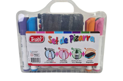 Marcadores Trabi P/Pizarra + Tintas + Borrador En Valija
