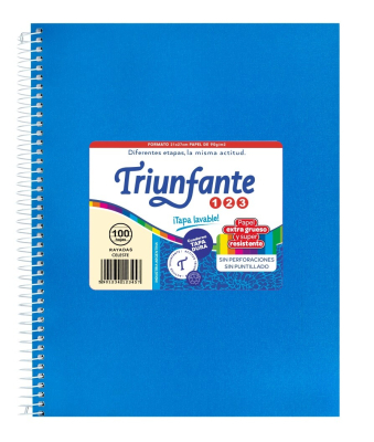 Cuaderno Triunfante Forrado 21X27 C/Esp 100 Hjs Rayado Celeste