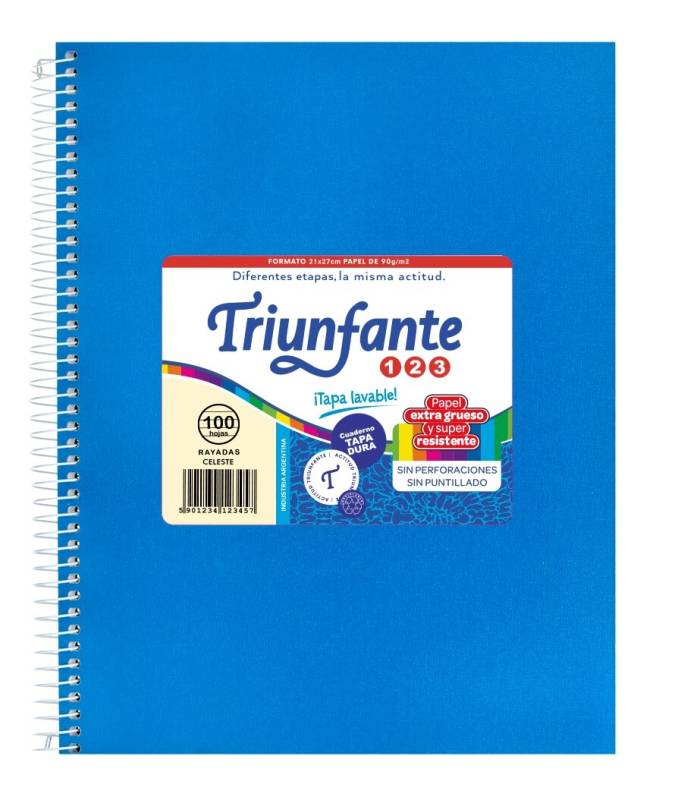 Cuaderno Triunfante Forrado 21X27 C/Esp 100 Hjs Rayado Celeste