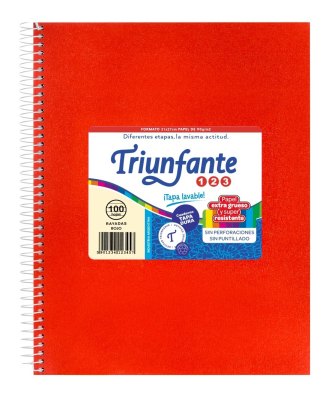 Cuaderno Triunfante Forrado 21X27 C/Esp 100 Hjs Rayado Rojo