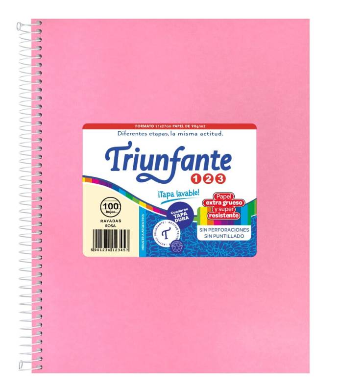 Cuaderno Triunfante Forrado 21X27 C/Esp 100 Hjs Rayado Rosa