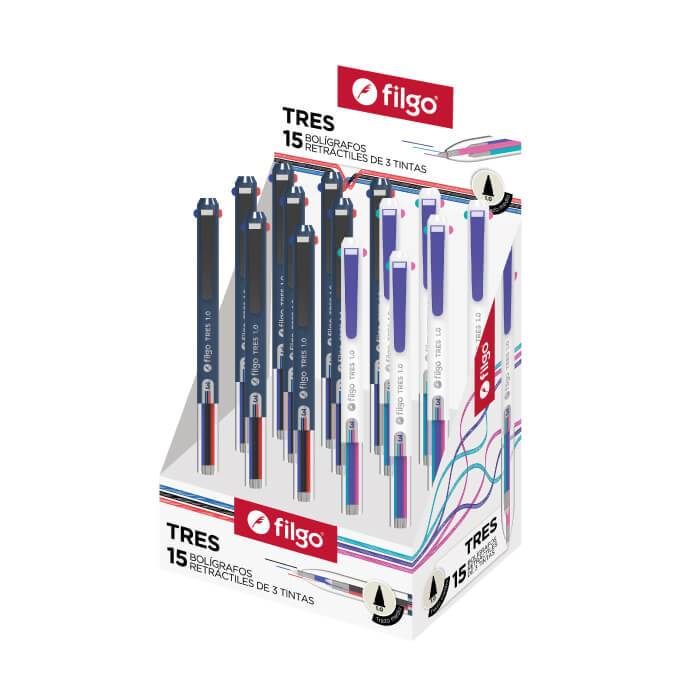 Boligrafo Filgo Tricolor Retractil Display X 15 Unid 