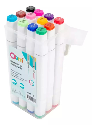 Marcadores Olami Doble Punta Estuche X 12 Colores
